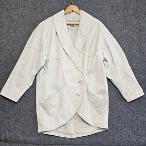 Vintage 80s Wilsons Leather Button Front Jacket White Medium Womens Satin Lined